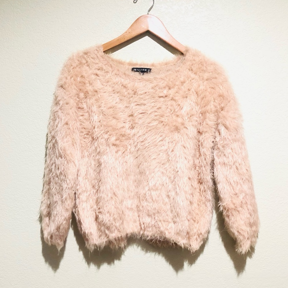 WILLIAM B Pullover Medium Fuzzy Faux Fur Long Pile